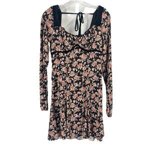 So Black Floral Velvet 90s Inspired Grunge Whimsigoth Long Sleeve Dress Sz M